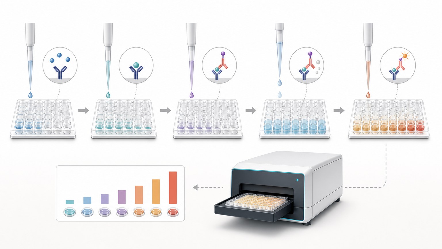 ELISA assay workflow Mechanism Diagram example generated for a scientific mechanism figure page