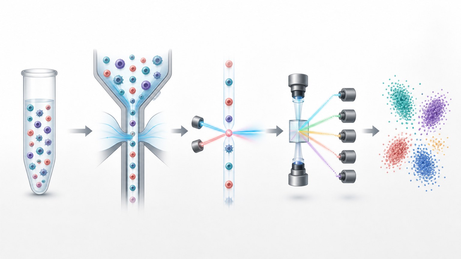 Flow cytometry workflow Mechanism Diagram example generated for a scientific mechanism figure page