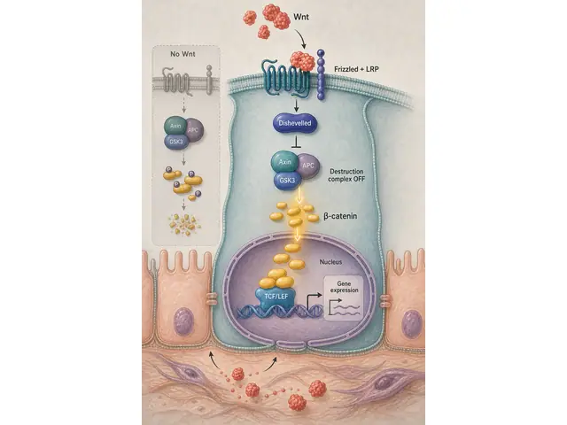 Scientific mechanism figure example: Wnt / β-catenin pathway