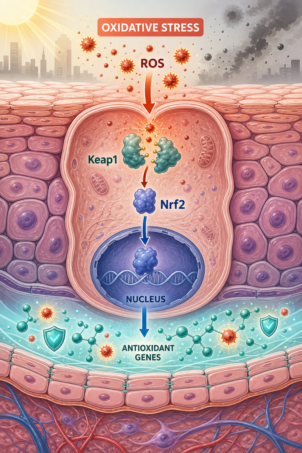 Nrf2 antioxidant pathway example generated for a scientific mechanism figure page