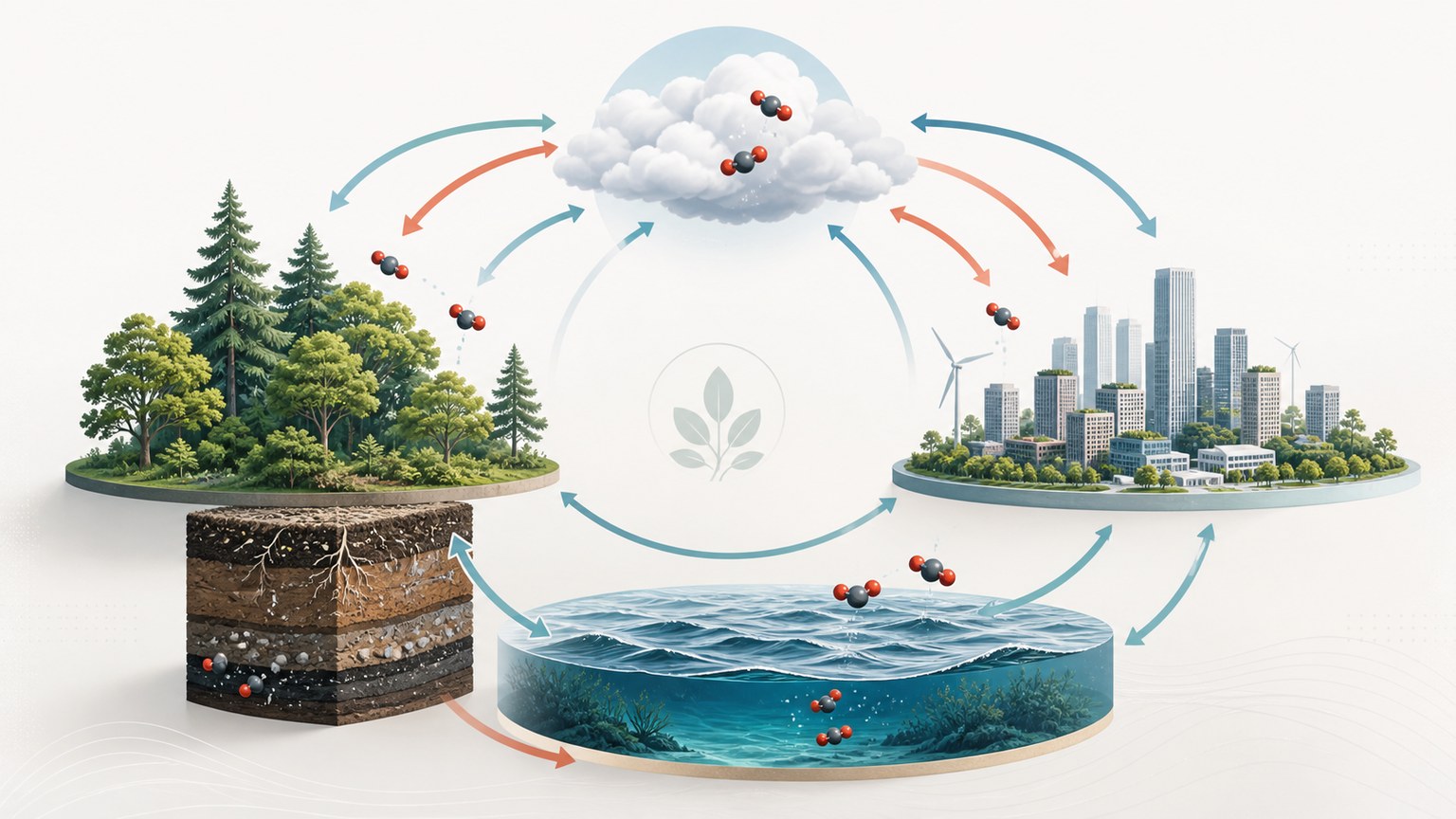 Ecosystem carbon cycle Mechanism Diagram example generated for a scientific mechanism figure page