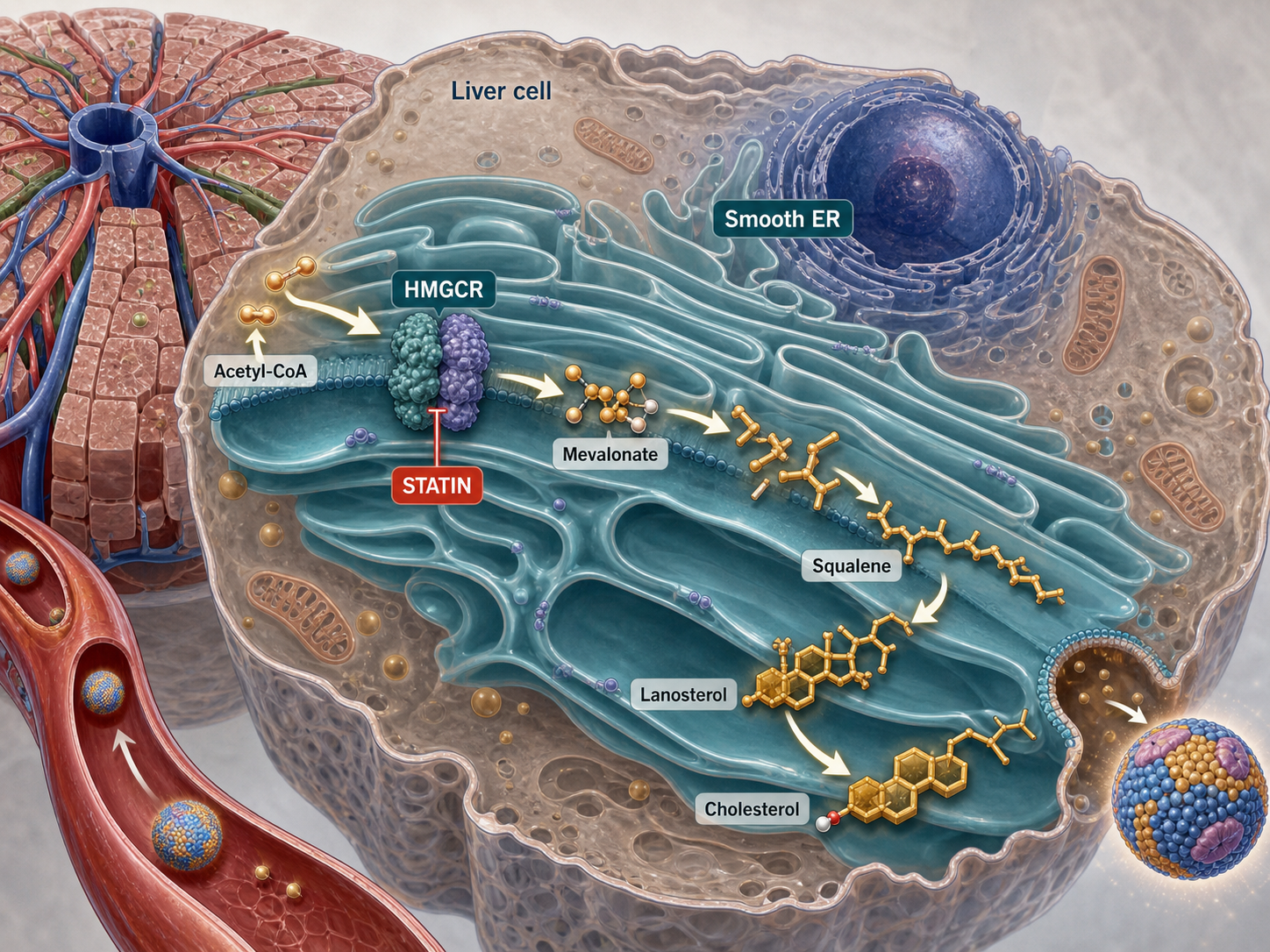Cholesterol Synthesis Pathway Diagram example generated for a scientific mechanism figure page