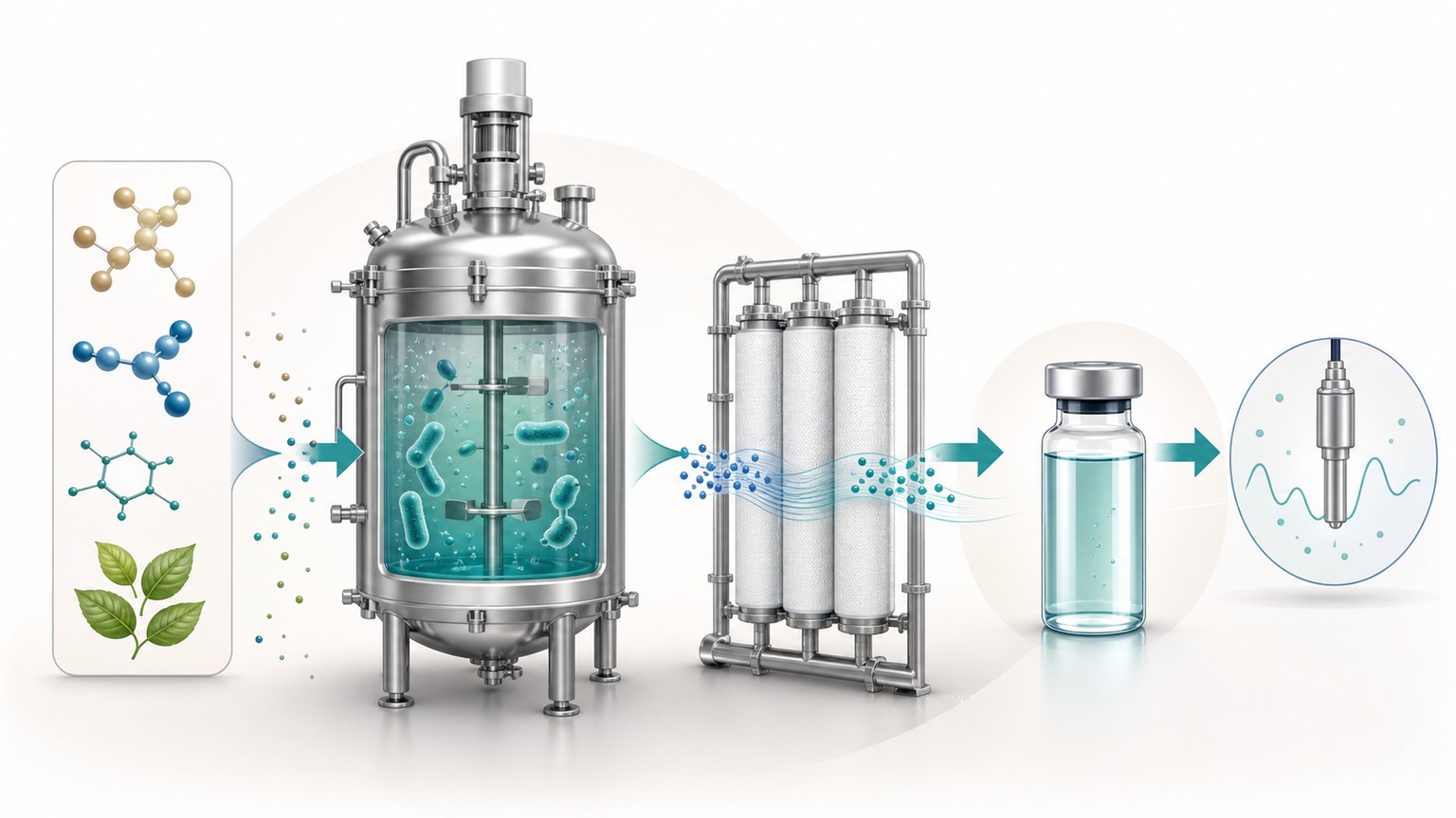 Fermentation biomanufacturing Mechanism Diagram example generated for a scientific mechanism figure page