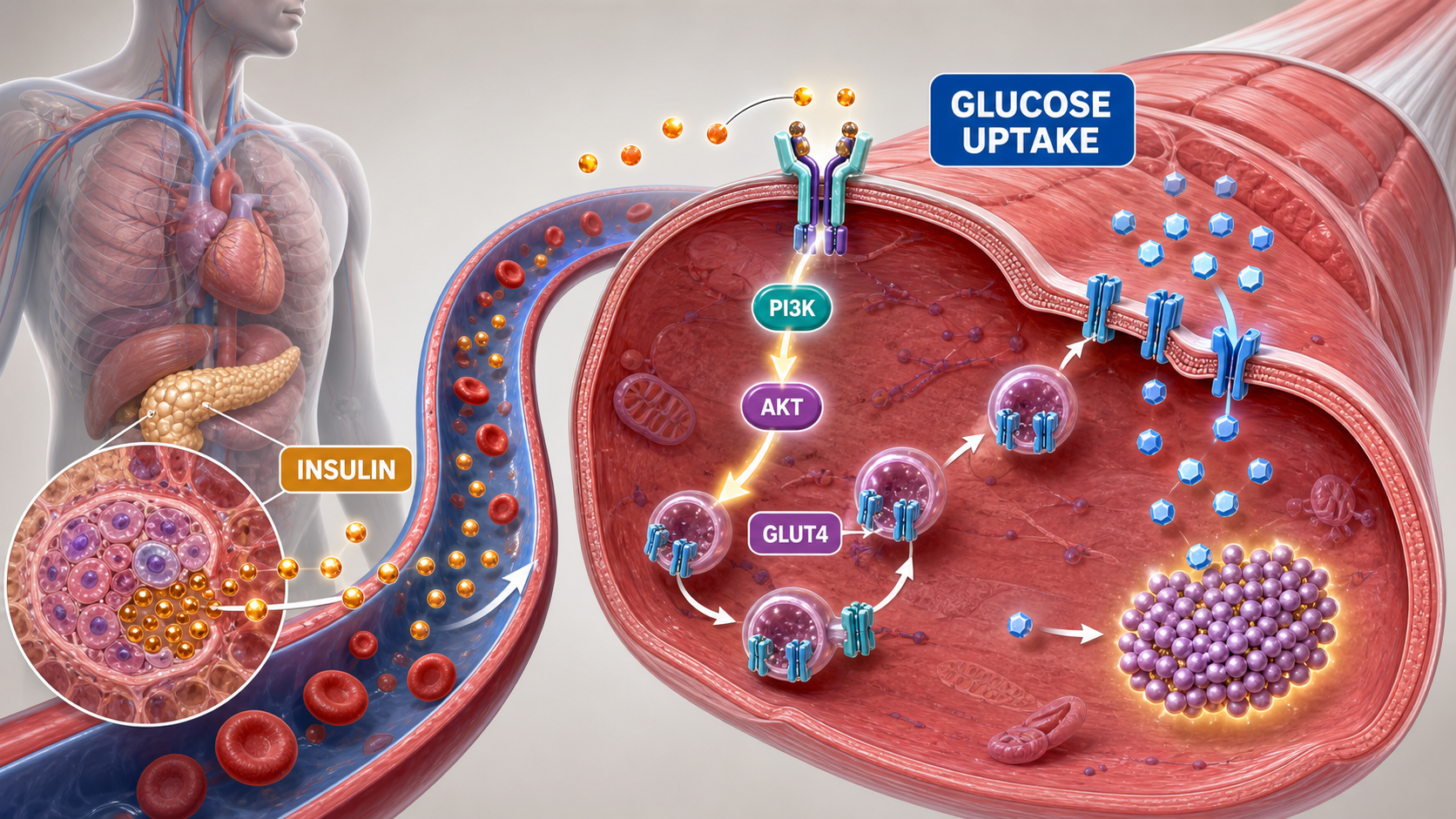 Insulin-stimulated glucose uptake Mechanism Diagram example generated for a scientific mechanism figure page