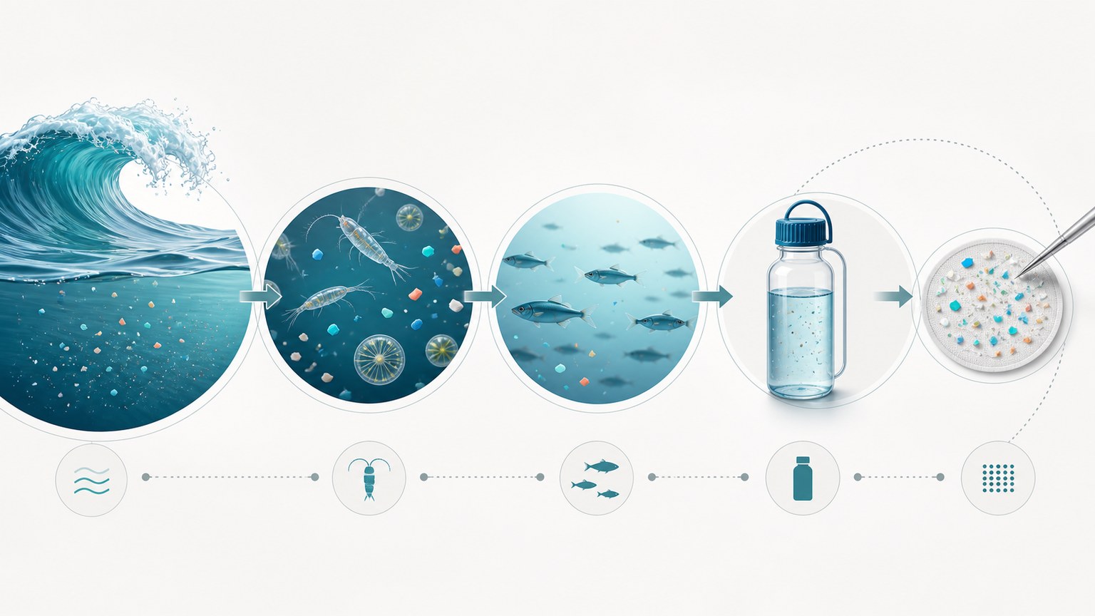 Microplastic food-web transfer Mechanism Diagram example generated for a scientific mechanism figure page