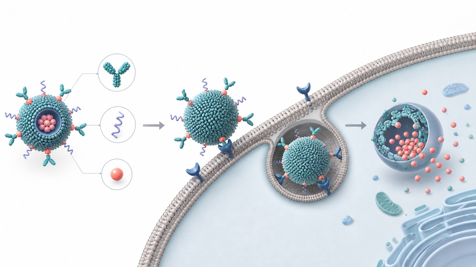 Nanomaterial targeted delivery Mechanism Diagram example generated for a scientific mechanism figure page