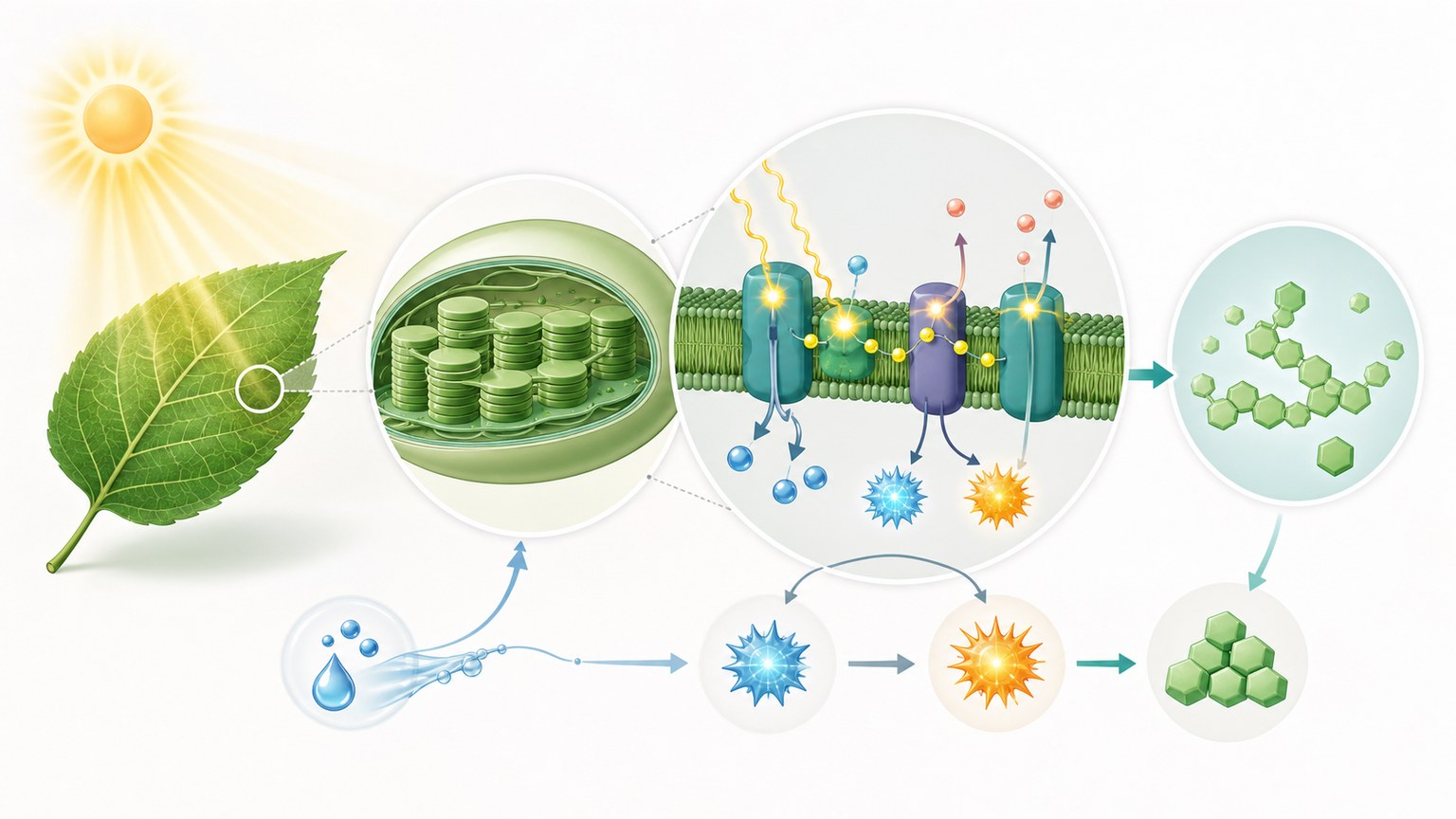 Photosynthesis light reactions Mechanism Diagram example generated for a scientific mechanism figure page
