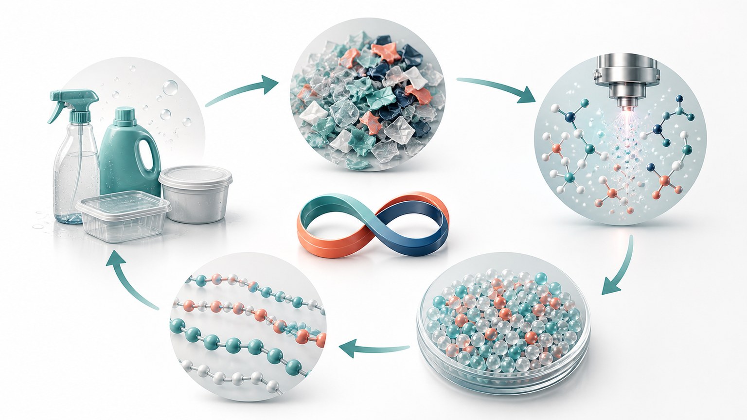 Polymer circular recycling Mechanism Diagram example generated for a scientific mechanism figure page