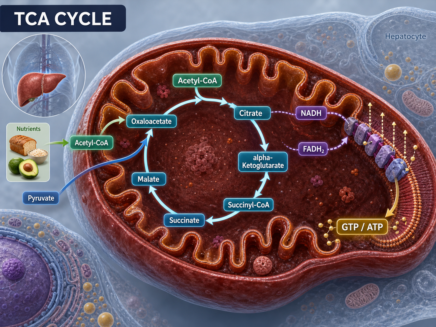 TCA cycle overview Mechanism Diagram example generated for a scientific mechanism figure page