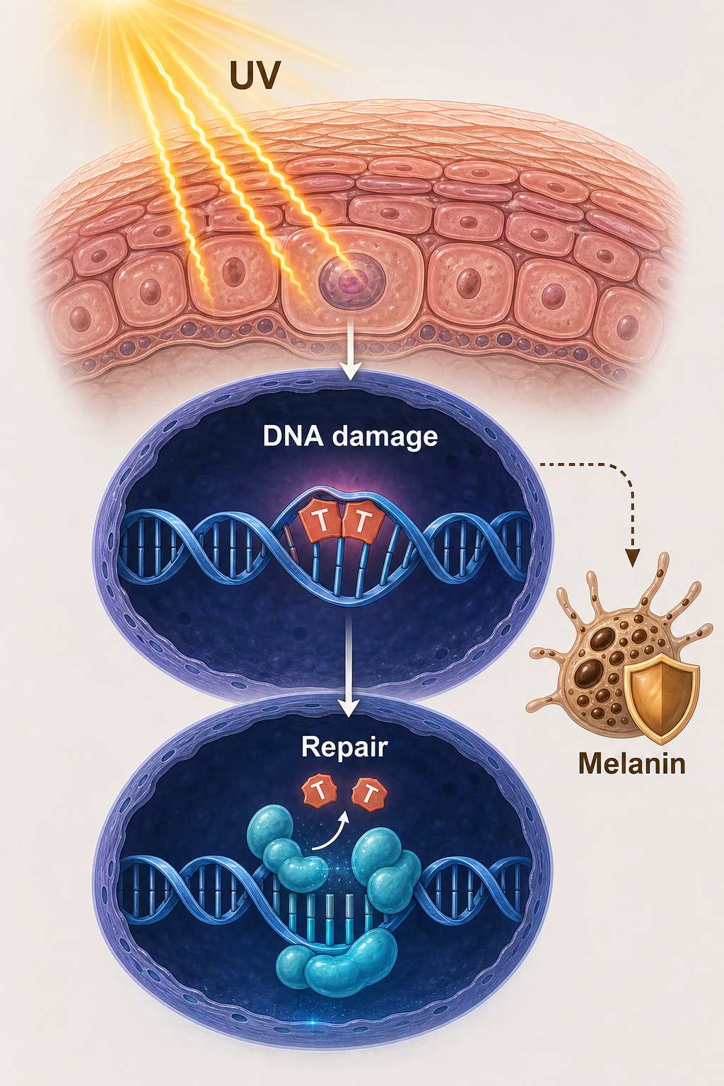 UV DNA damage & repair Mechanism Diagram example generated for a scientific mechanism figure page